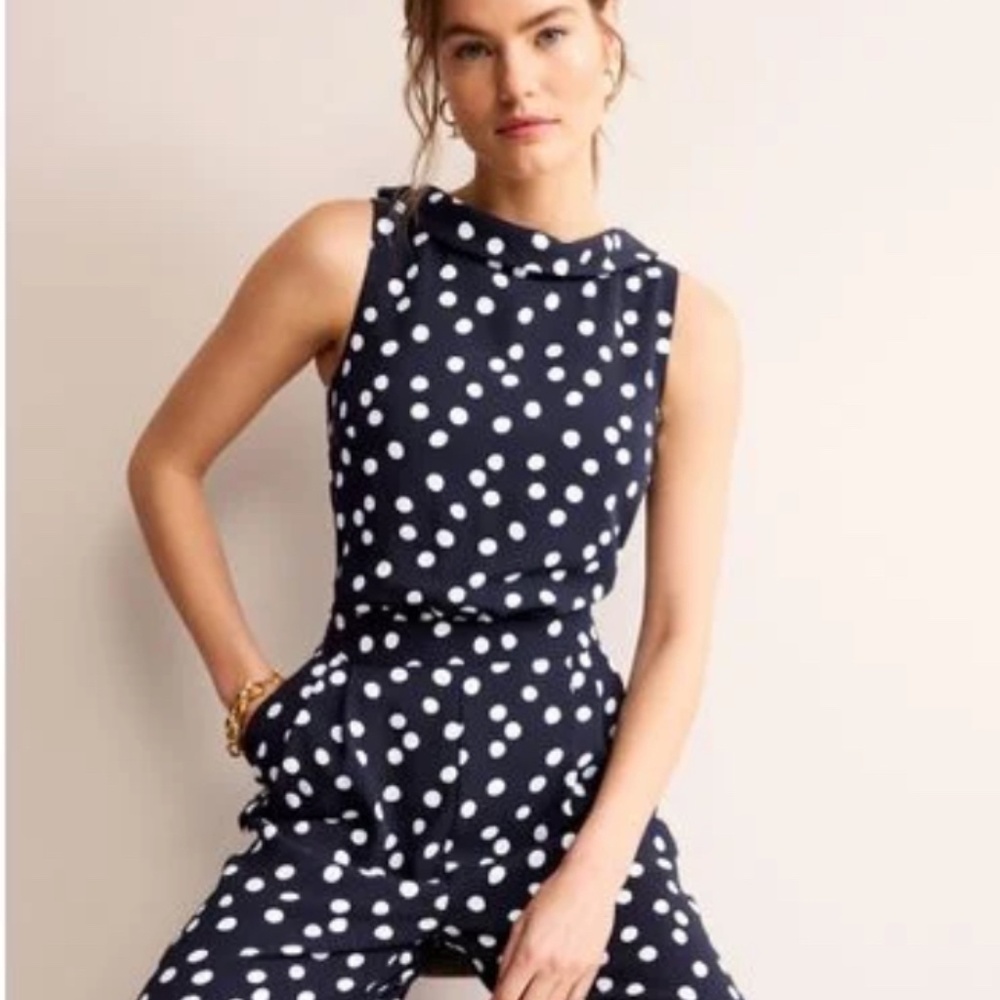 BODEN Clarissa Jumpsuit Blue with white polka dots . Size US 2P